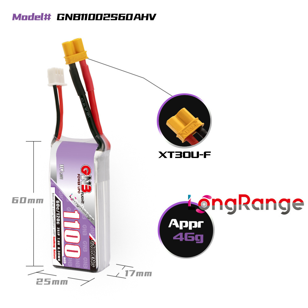 GNB 1100mAh 2S 3S 4S 6S 60C/12 - Nano Quad Fpv recension och pris