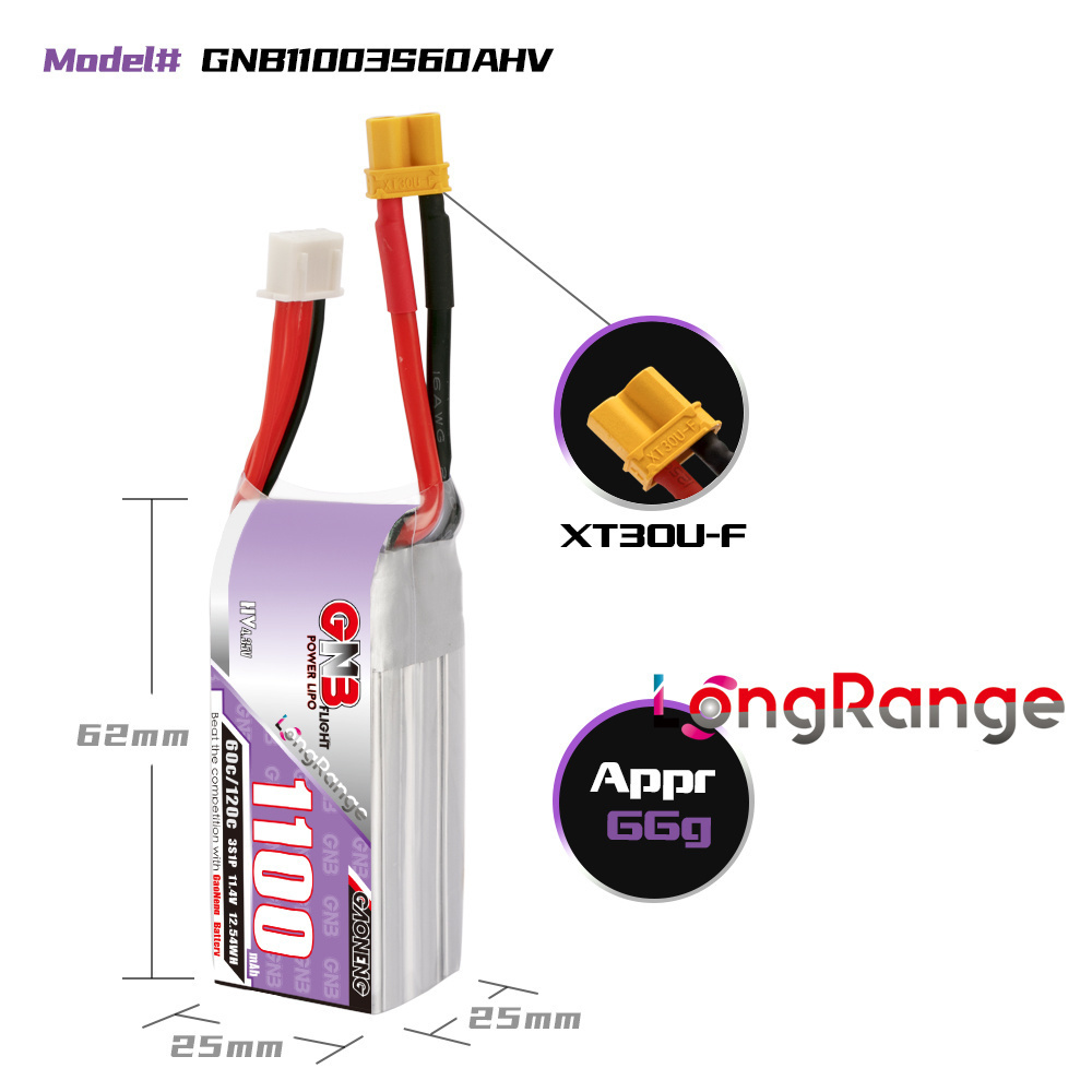 GNB 1100mAh 2S 3S 4S 6S 60C/12 - Nano Quad Fpv recension och pris